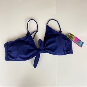 Breaking Waves Bikini Top, Swimwear, Front Tie, Adjustable Straps, Navy